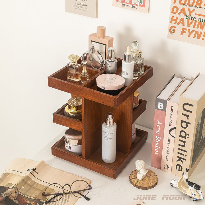 Tiered Wooden Skincare &amp; Lipstick Desktop Organizer