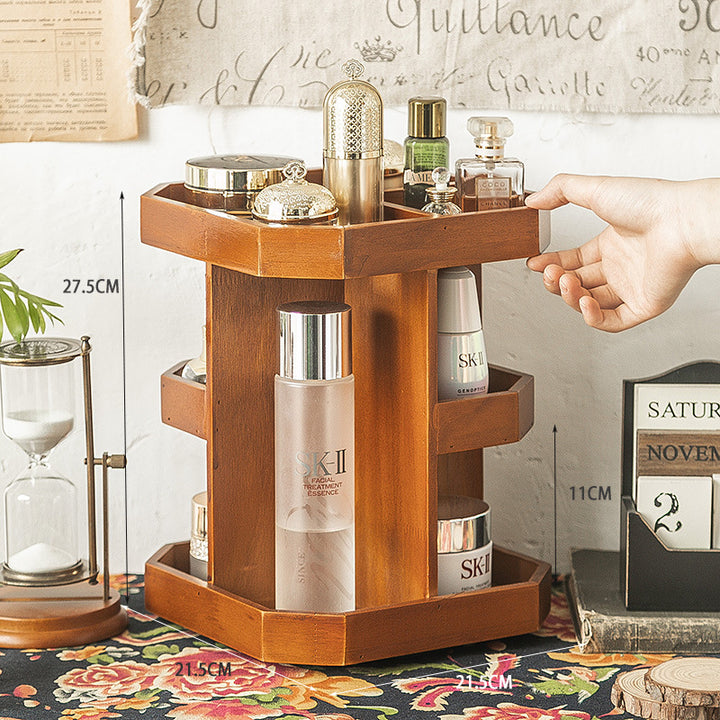 Tiered Wooden Skincare &amp; Lipstick Desktop Organizer