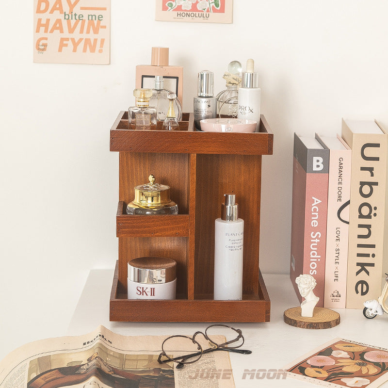 Tiered Wooden Skincare &amp; Lipstick Desktop Organizer