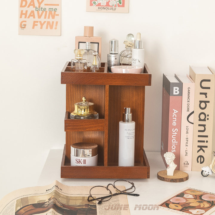 Tiered Wooden Skincare &amp; Lipstick Desktop Organizer