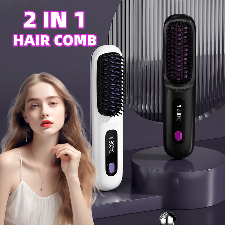 Wireless 2-in-1 Hair Straightener &amp; Curler Brush