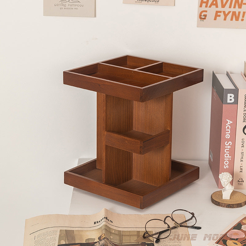 Tiered Wooden Skincare &amp; Lipstick Desktop Organizer